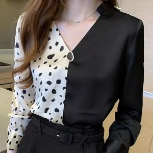Half leopard half solid V-Neck Chiffon Blouse